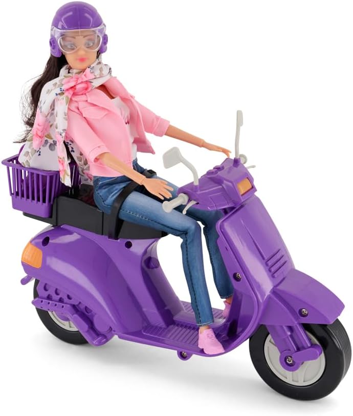 Fulla Doll with Purple Motorbike Includes Jeans, Scarf, Helmet, Schoolbag & Stylish Look with Fun, Great Vehicle for Storytelling Outdoor Play and Creative Imagination for Girls - Image 1